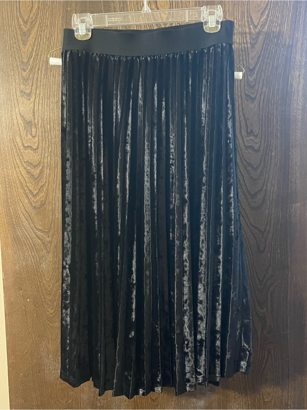 Classic Black Velvet Pleated Midi Skirt